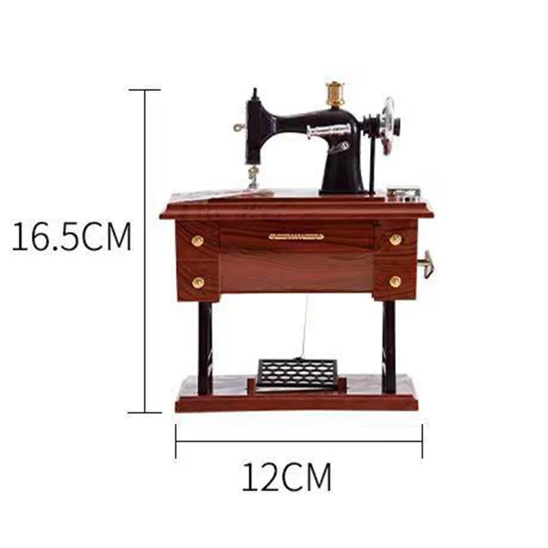 Vintage Mini Sewing Machine Music Box Treadle Sewing Machine Table Desk Ornament Mechanical Clockwork Music Box for Home Decor Vue