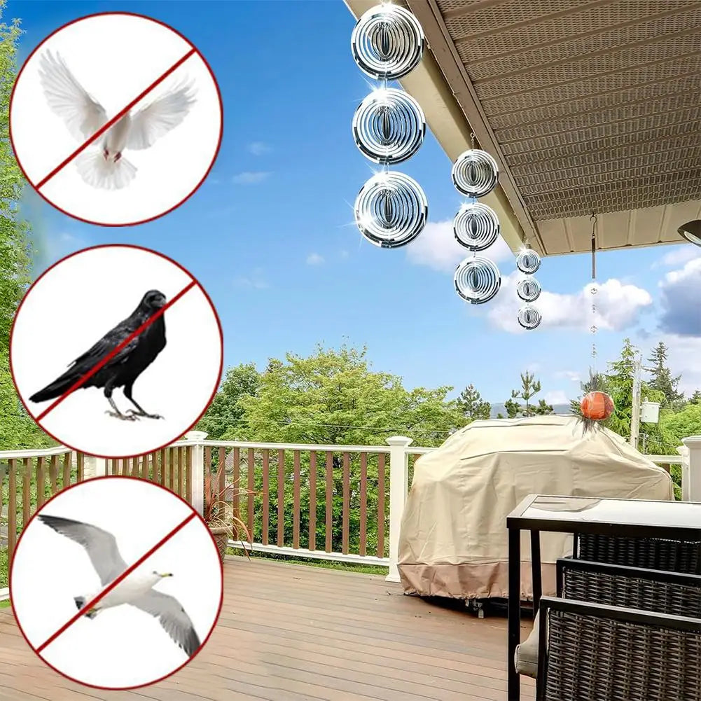 Reflective Hanging Bird Repeller Discs,Wind Chime Bird Deterrent for Garden,Decorative Birdproofing Reflectors to Keep Bird Away Vue