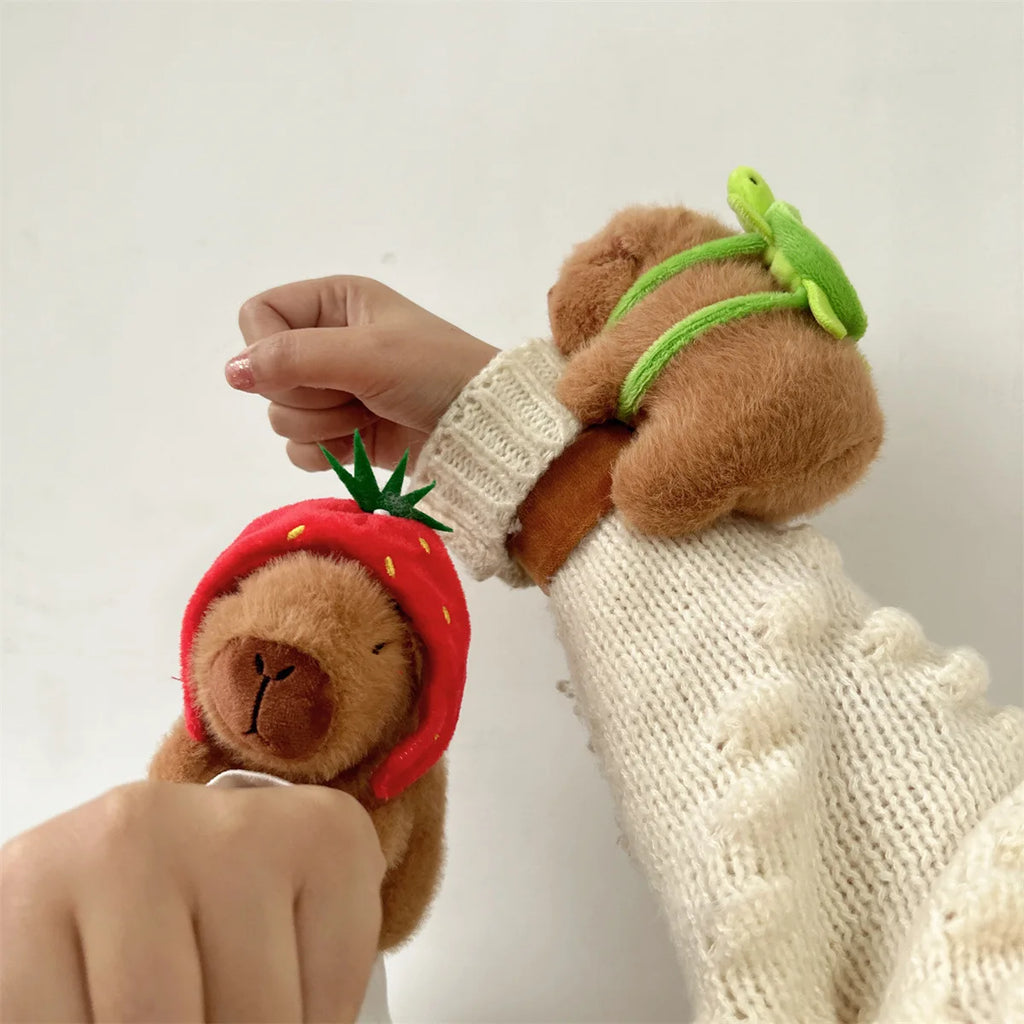 Lovely Capybara Animal Slap Snap Wrap Wristband Bracelet Plush Stuffed Animal Kawaii Kapibara Hand Ring Wristband Kid Funny Toys Vue