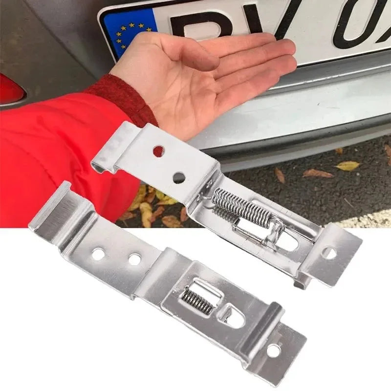 Trailer Number Plate Clips 2PCS,Rectangular Car License Plate Spring Loaded Stainless Steel Bracket Cars Frame Holder Clamps Vue