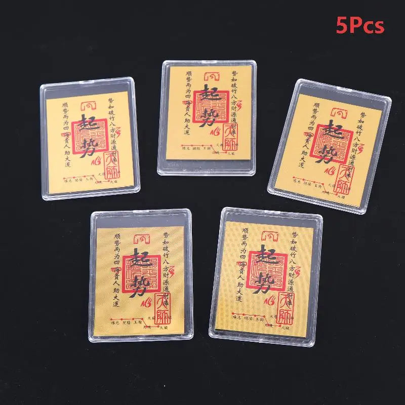5Pcs Chinese Lucky Fake Gold Foil Card Feng Shui Wealth Luck Card For Wallet Phone Stickers Decor Lucky Gifts For Friends Family Vue A2