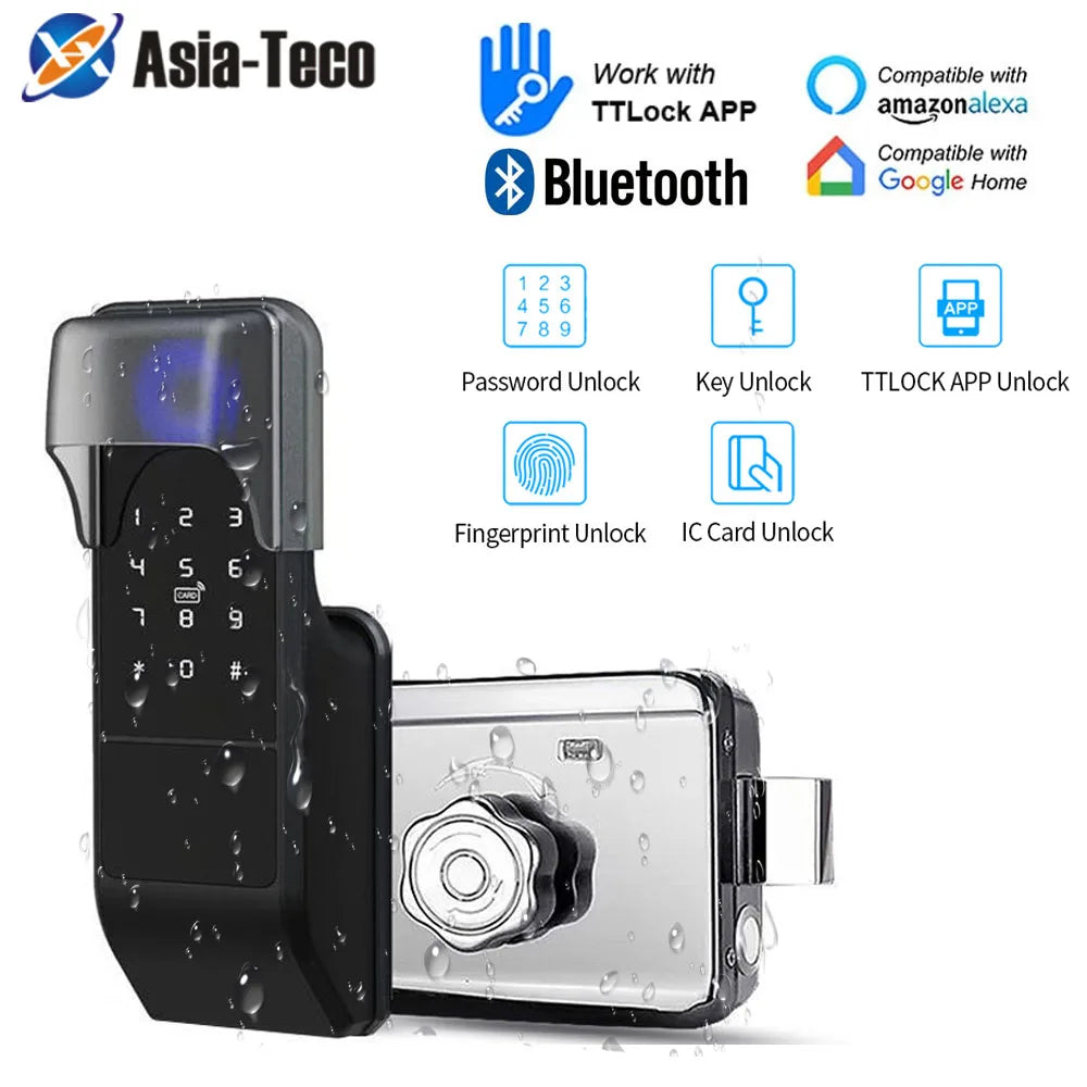 IP65 Waterproof TTLock Fingerprint Smart Door Lock Outdoor Gate Bluetooth Password 13.56MHz IC Card Deadbolt Lock+Mechanical Key Vue