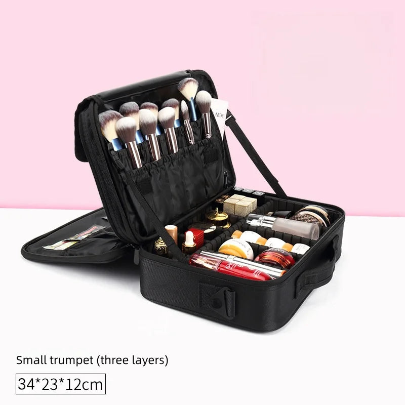 Large Capacity Cosmetic Case Waterproof Manicure Makeup Toolbox,Makeup Bag For Travel New Professional Tool Makeup Case Vue S-black
