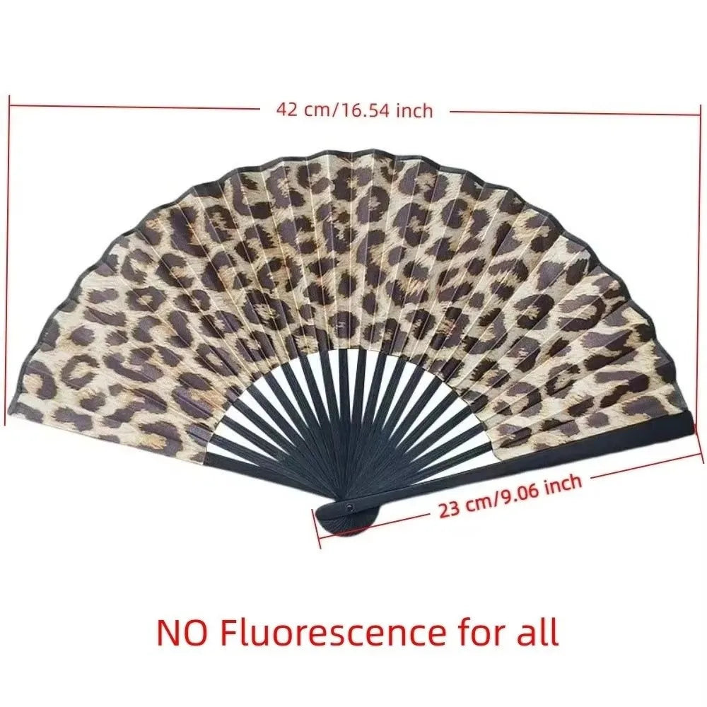 Fashion Gradient Colorful Folding Hand Fan Leopard Print Reflective