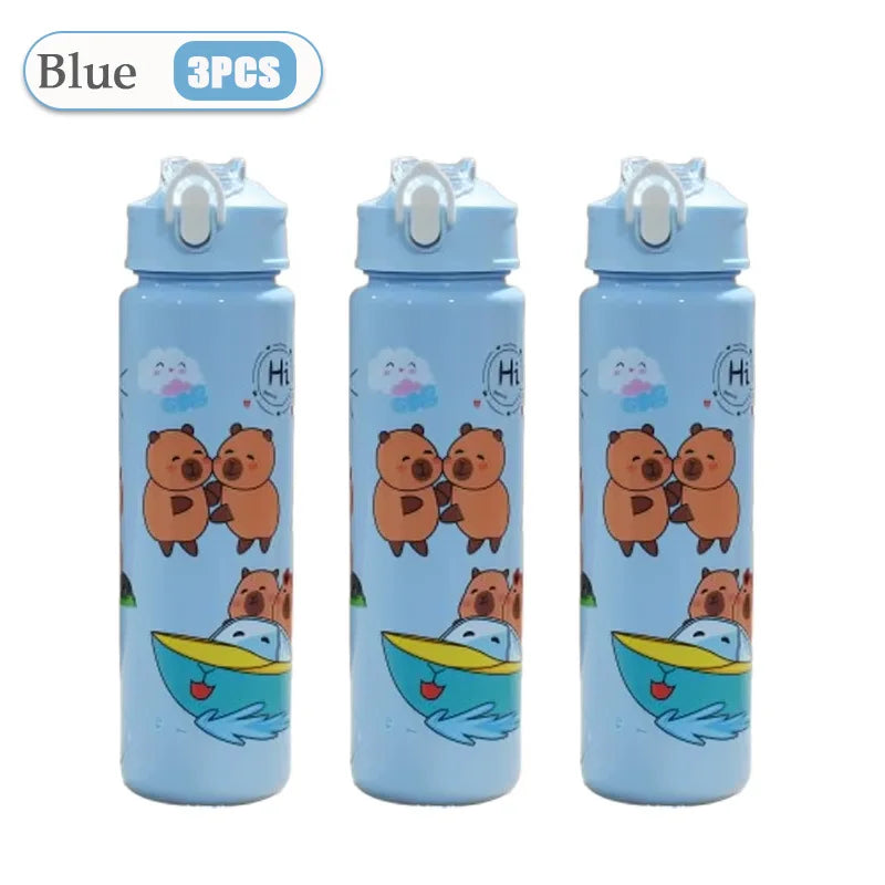 1-10PCS Cartoon Capybara Leak Proof Straw Cup with Braided Handle for Holiday Camping Picnic School Gift Portable Drinkware Vue 601-700ml Blue-3PCS