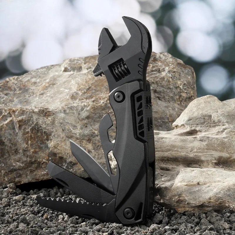 Outdoor camping multi-function wrench pliers, multi-purpose movable wrench folding knife saw EDC wrench combination tool Vue