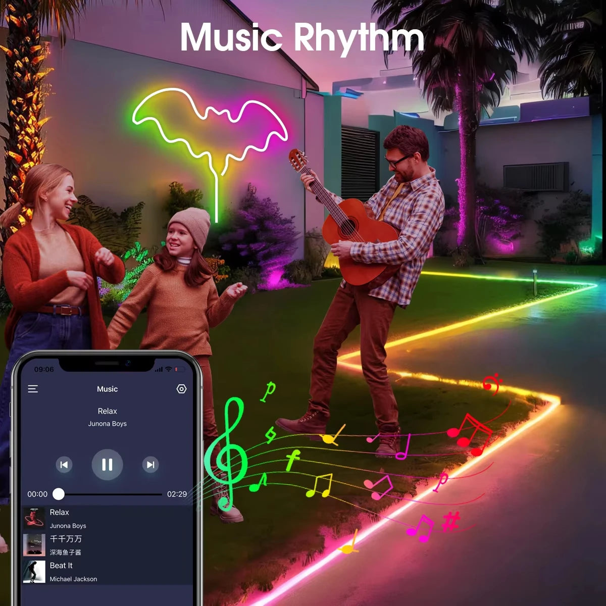 5V USB RGBIC Neon LED Strip Lights with Bluetooth APP Control Music Sync Waterproof Flexible Tape for Gaming Room Party Decor Vue