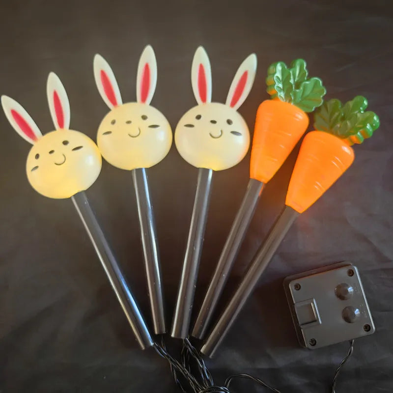 5 Pieces Solar Powered Easter Bunny Lights Outdoor LED Lights Garden Rabbit Egg Carrot Decor Pathway Lights Ground Plug 920 Vue