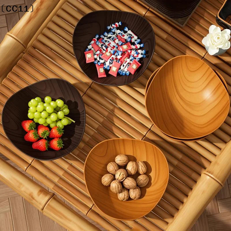 4 Wood Grain Plastic Bowl Multifunctional Salad Fruit Candy Container