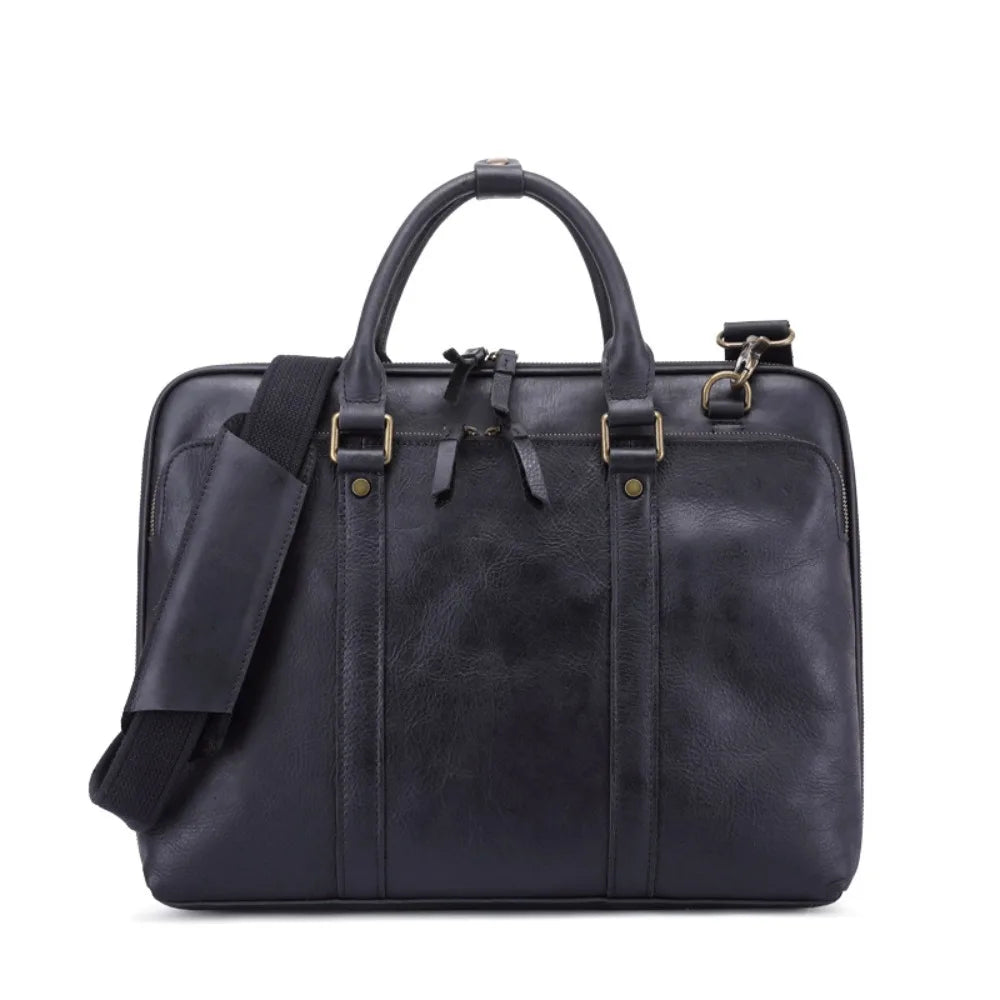 First Layer Cowhide Messenger Bag, New Men's Genuine Leather Business Portable Shoulder Briefcase High Sense Vue