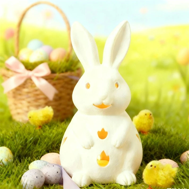 Easter Bunny Resin Candle Holder Cute Figurine Table Centerpiece Cozy Home Decor For Kids Women Couples Spring Holiday Gift Vue