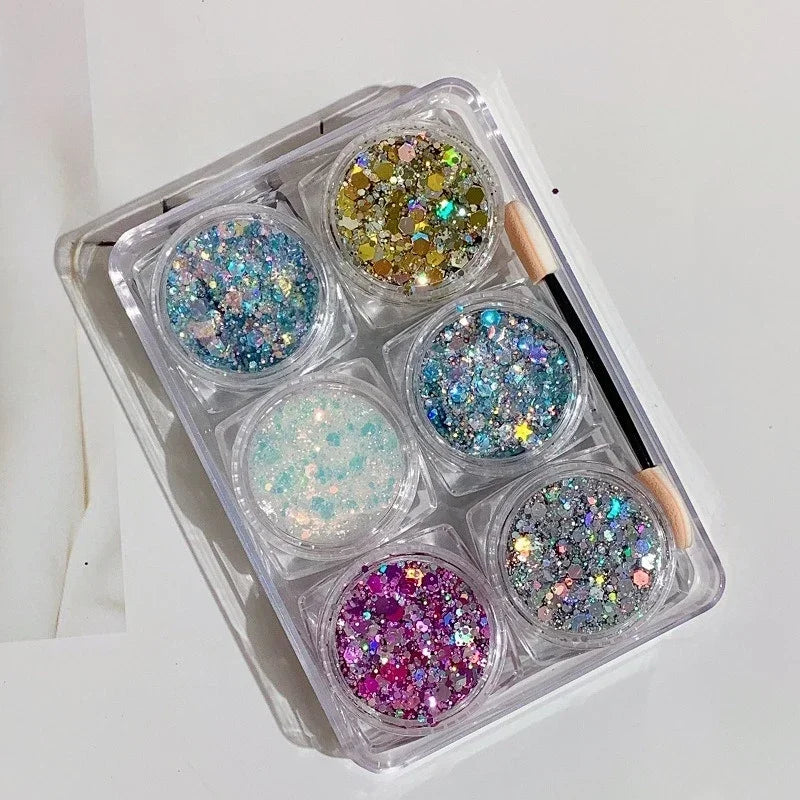 6pcs/Set Sequins Face Glitter Gel Makeup,Eyeshadow Glitter for Festivals Party Bar Makeup,Jelly Glitter Powder Gel Decorations Vue