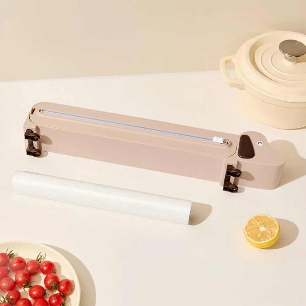 Puppy Shape Food Film Dispenser Refillable Magnetic Plastic Wrap Dispenser Storage Box Food Wrap Stretch Film Cutter Restaurants Vue