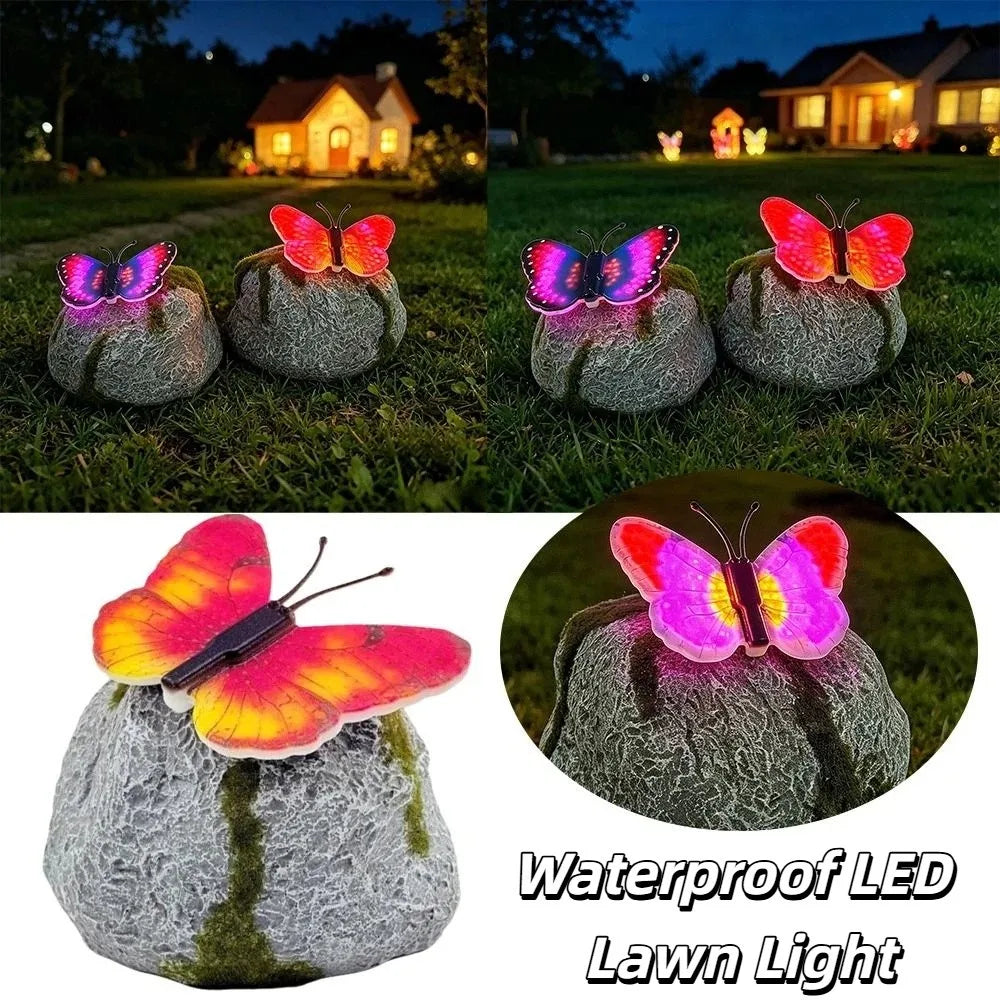 Simulation Stone Solar Butterfly Stone Lamp LED Light Imitation Stone Shape Waterproof LED Lawn Light Solar Powered Vue