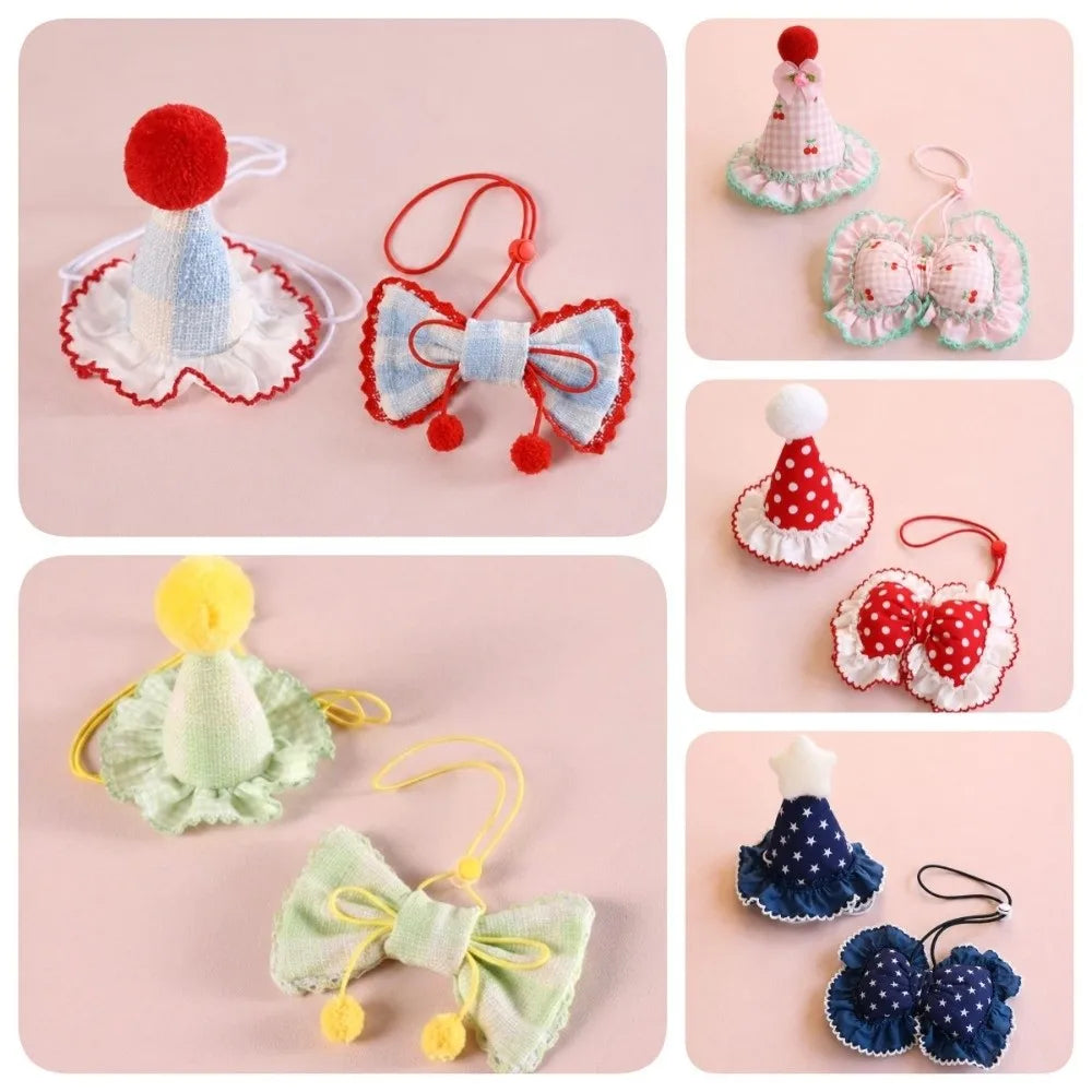 Red Polka Dot Cute Cat Dog Birthday Hat Set Adjustable Colorful Pet Cap Bow Tie Bow Pet Dress Up Set Pet Accessories Vue