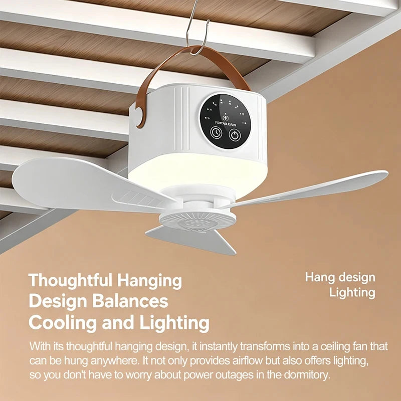 7200mAh Portable Rechargeable Ceiling Fan Wireless USB Hanging Fan Night Light for Student Dorm Bed Outdoor Camping Vue