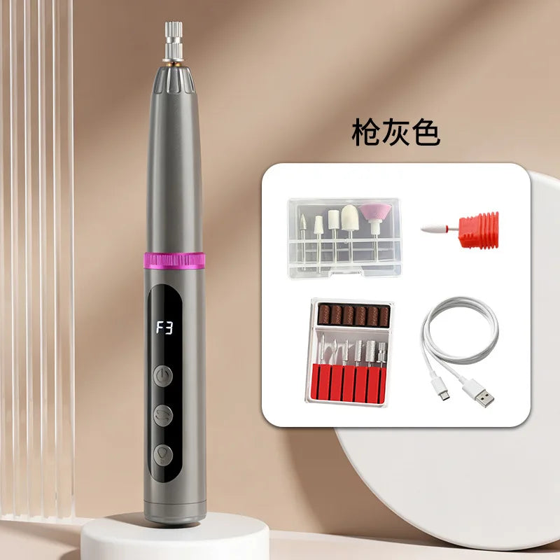 2-in-1 Electric Nail Polisher Professional Nails Grinding Polishing Dead Skin Removal Multiple grinding heads Manicure Machine Vue Gray