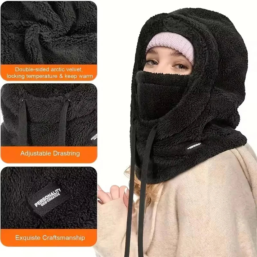 1-5PCS Women Winter Thick Beanie Hat with Scarf and Face Mask Windproof Thermal Mask for Cycling Snowboard Cold Weather Outdoor Vue