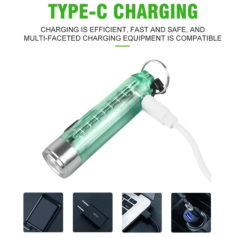 Multi-function Mini EDC LED Flashlight Portable Keychain Light MagneticTorch USB Rechargeable Uv Lamp Emergency Camping Lantern Vue