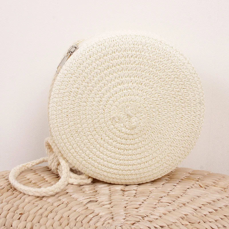 Round Straw Bag Women Woven Beach Crossbody Ladies Cute Shoulder