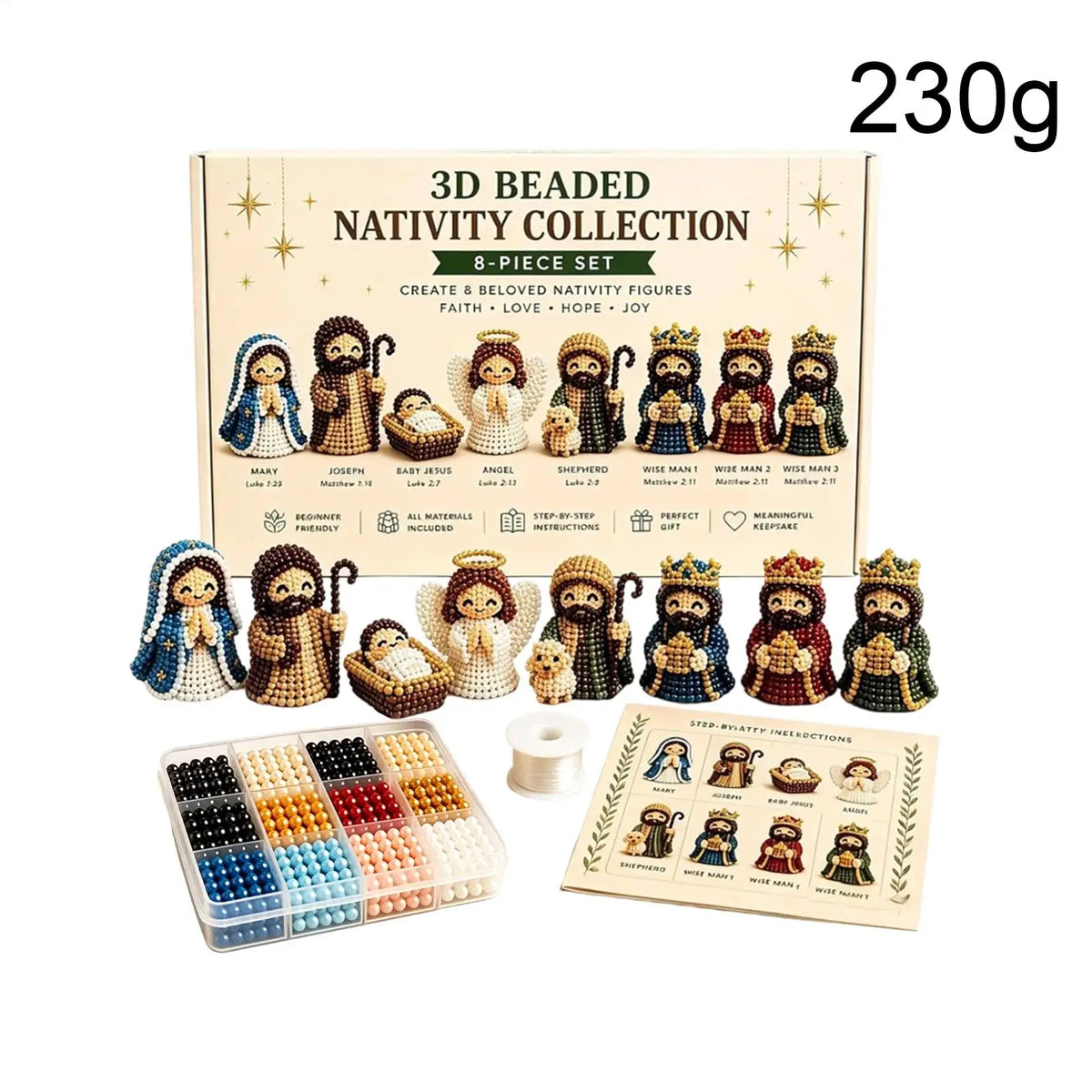 Nativity Bead Craft Kit 3D Figurines Decor Christmas for Men Women Adults Family Friends Holidays Gift Party Home Event Day Vue