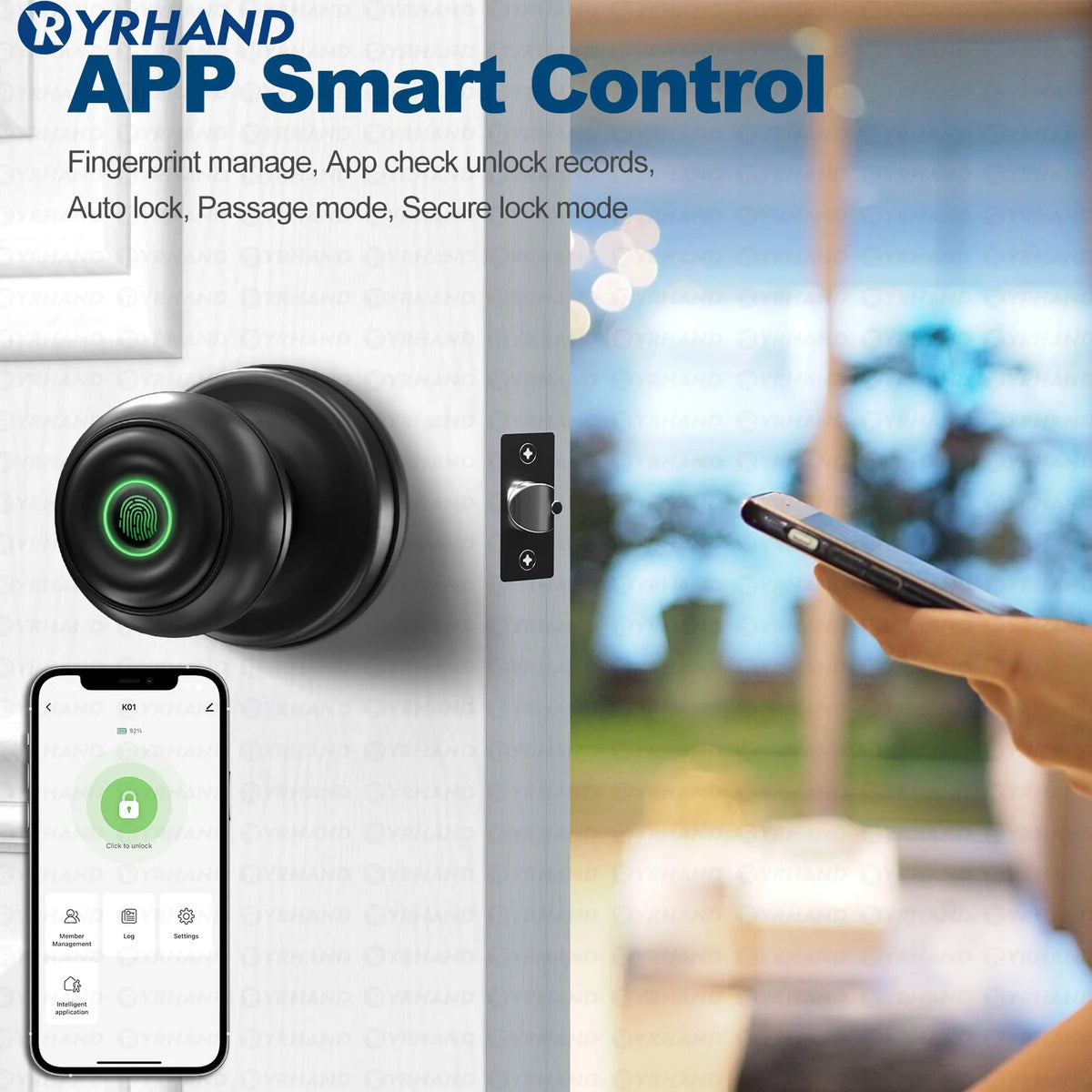 Round Knob Tuya Bluetooth Smart Lock Easy Install Cylindrical Electronic Digital Biometric Fingerprint Lock for Smart Home Vue