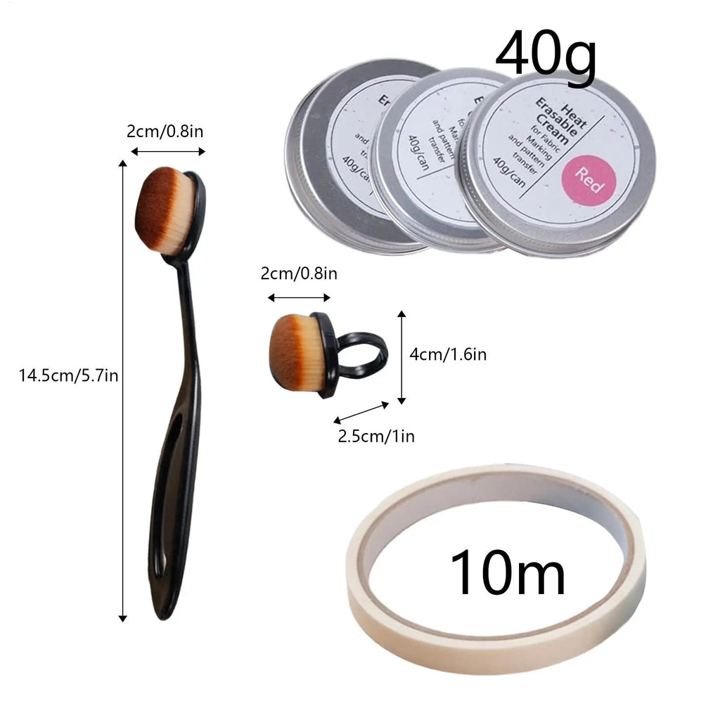 Complete Smooth Precision Heat Erasable Marking Cream with Tape Brush for Embroidery Sewing Quilting Cotton Linen Denim Vue