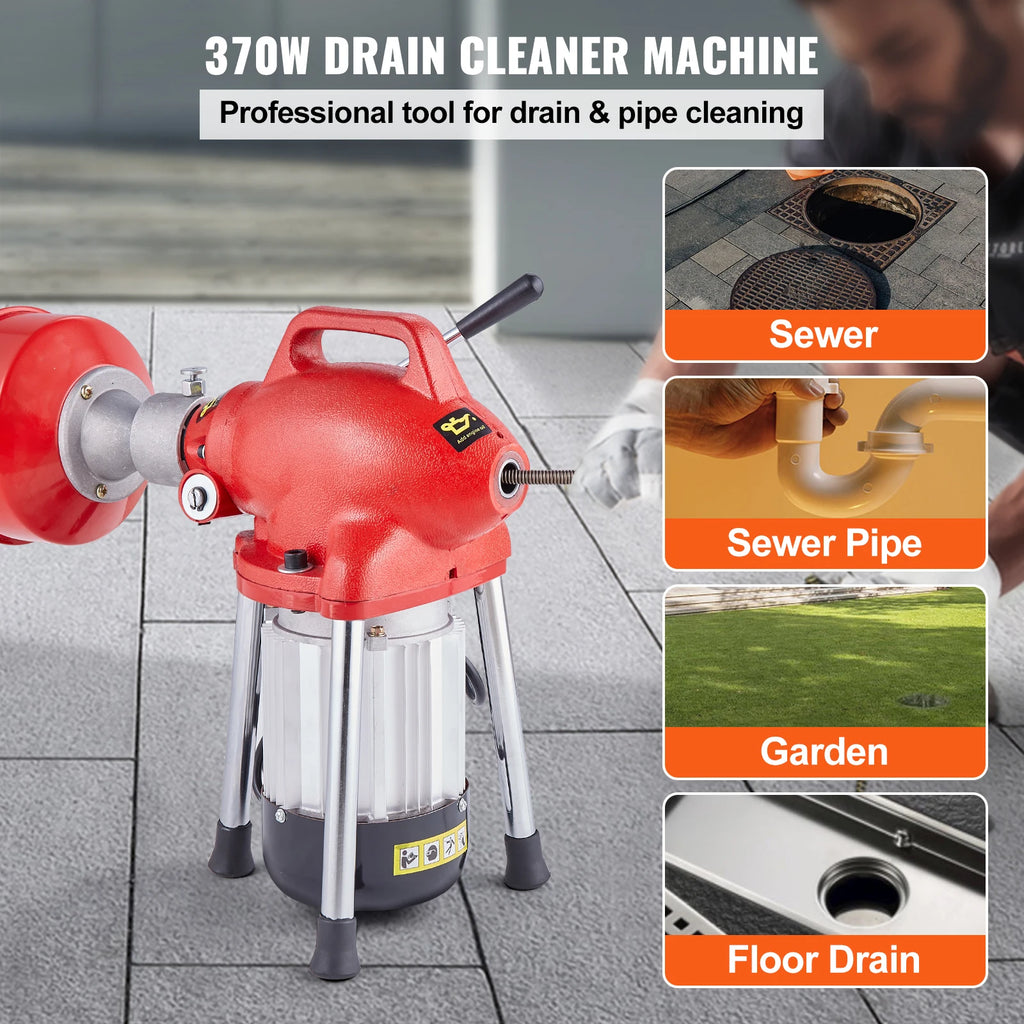 120 FT Electric Drain Cleaner Sewer Snake Auger & 7 Cutters Electric Drain Auger Vue