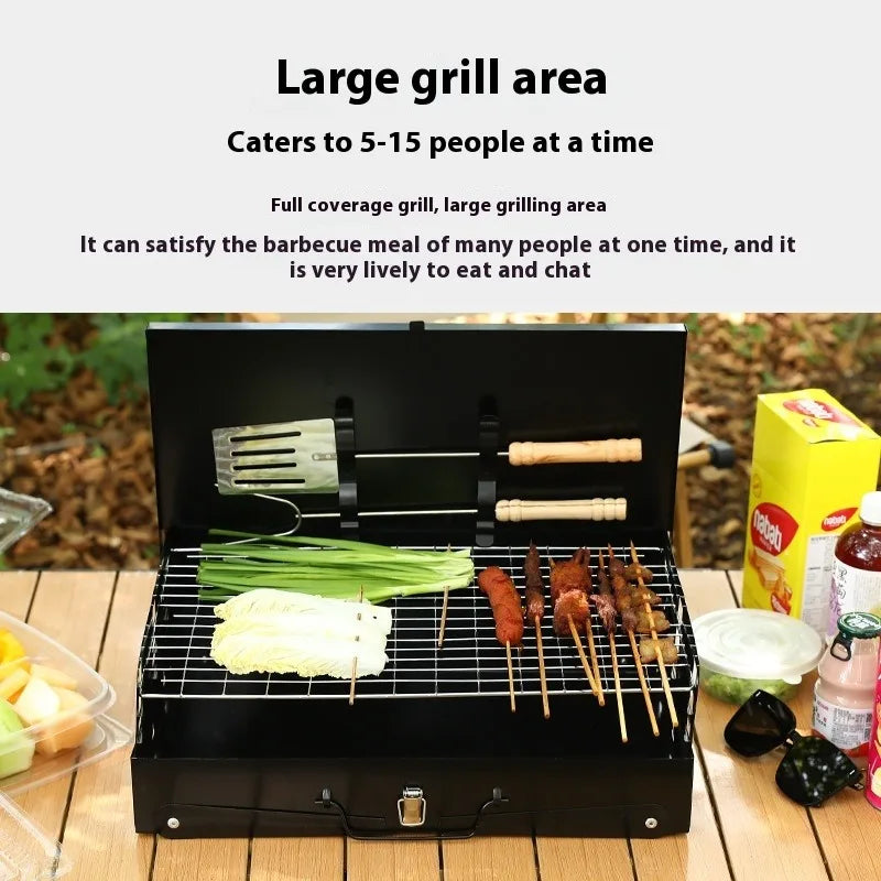 Folding Portable Barbecue Charcoal Grill Stainless Steel Small Mini BBQ Tool Kits for Outdoor Cooking Camping Picnics Beach Vue