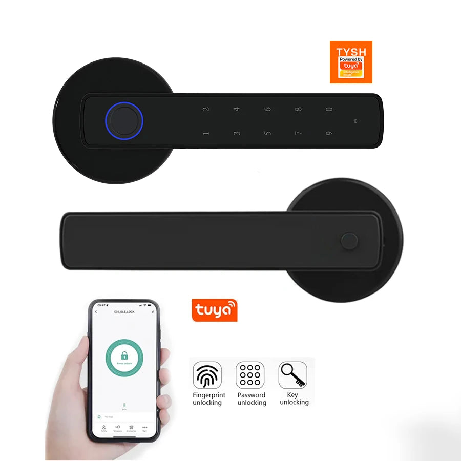 TYSH Multiple Unlocked ways with Fingerprint Tuya Smart Management APP HandleDoor Lock for Home Office Hotel Vue Tuya App China Mainland