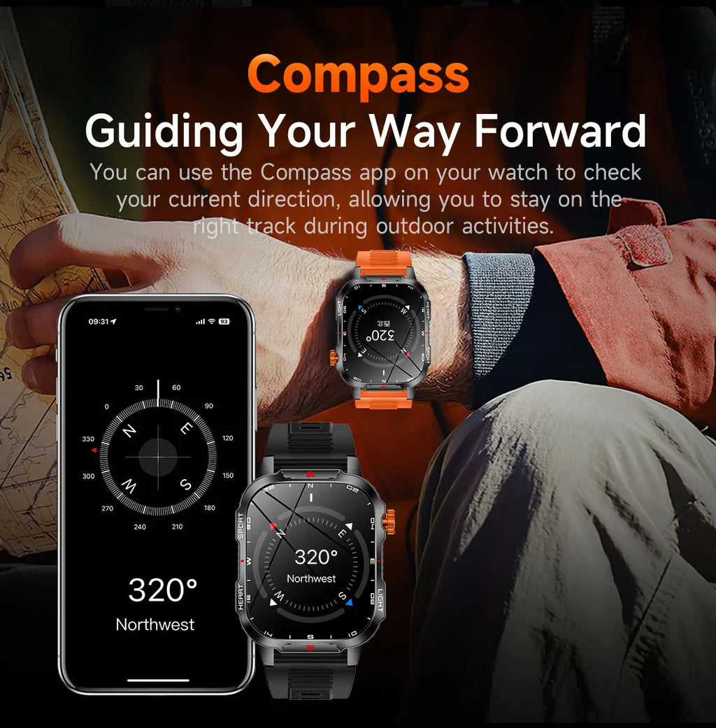 2025 New Smart Watch Voice Assistant 2.01"HD Screen Bluetooth Call Waterproof 1100mAh Big Battery Compass Outdoor Sport Watches Vue