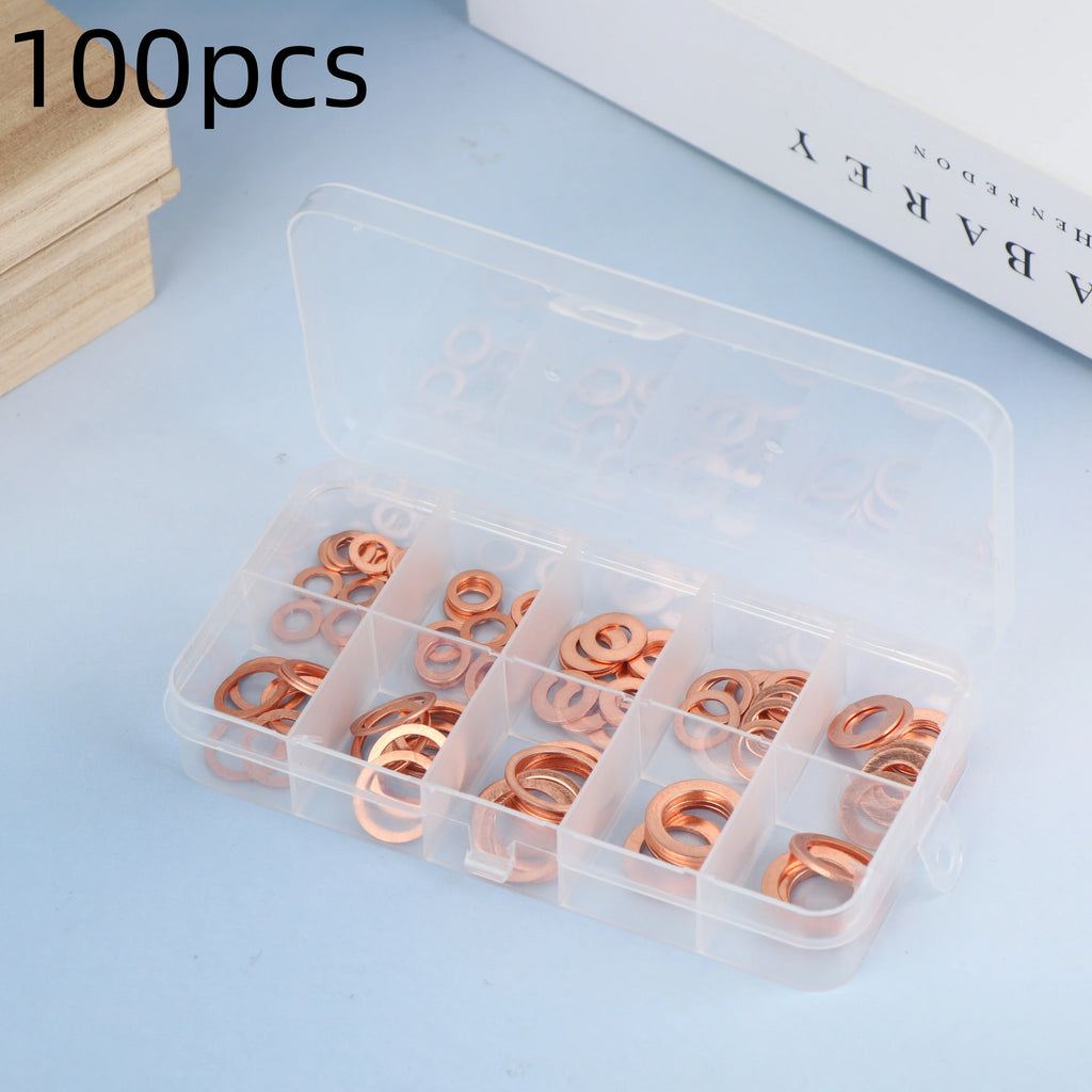 100/200Pcs Of Copper Washers Nuts And Bolts With Box M4/M5/M6/M8/M10/M12/M14 Seal Combination Kit For Oil Pan Plugs Vue A2