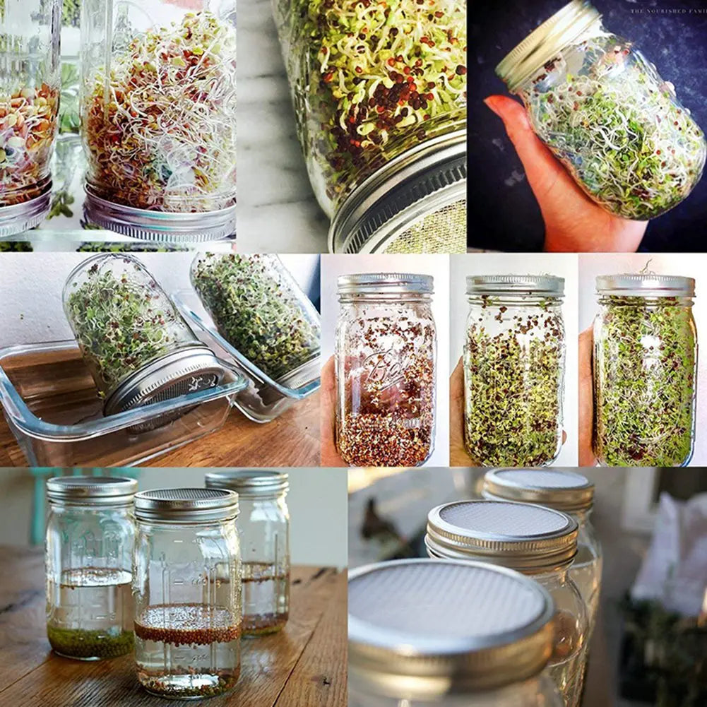 ABKW-Sprouting Seeds Germination Cover Kit Germinating Mason Jar Set With Bracket Filter Cover Sprouting Jar Vue