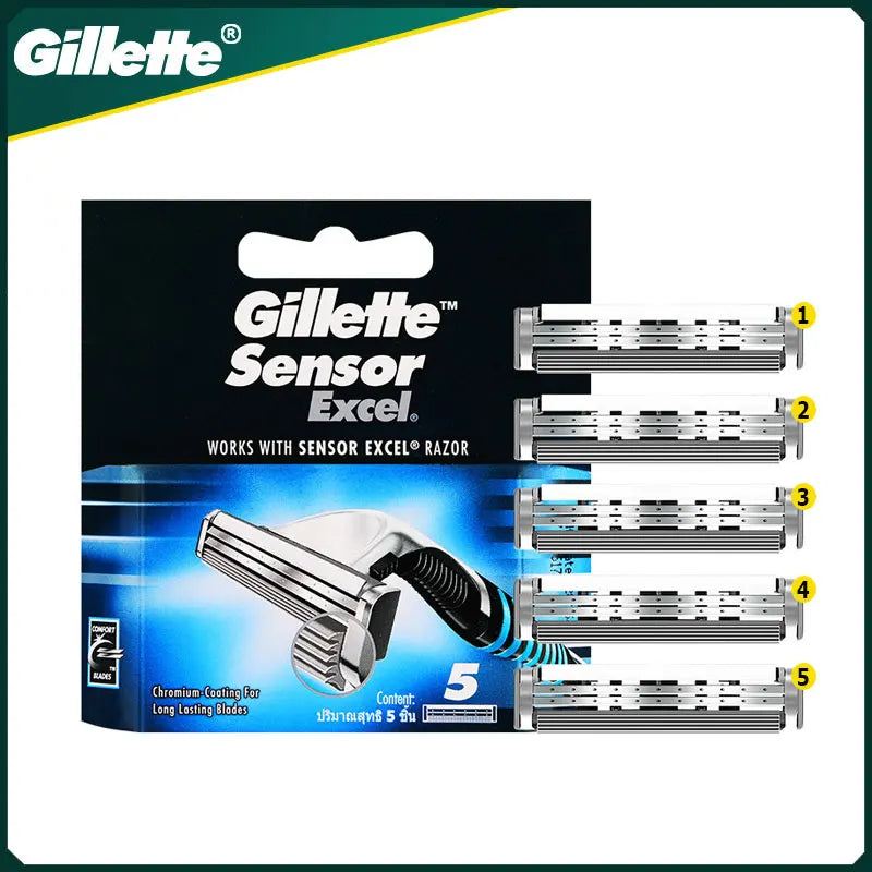 Gillette Sensor Excel Men's Razor Blades Replace Heads Facial Beard Shaving Hair Removal Double Layer Shaver Blade for Vector 3 Vue