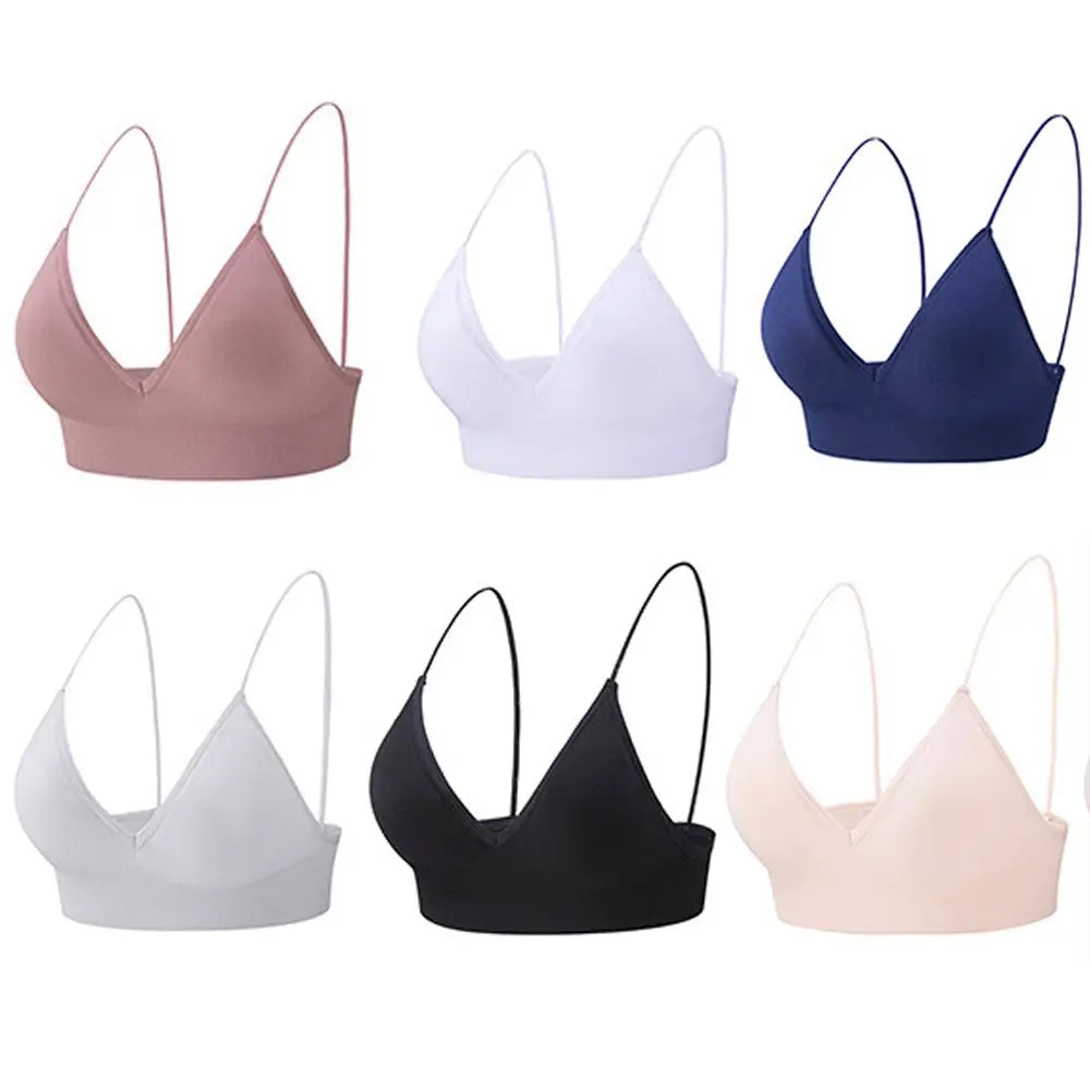 For Girls Boneless Seamless Triangle Cup Sports Bra Fitness Yoga Top Deep V Bralettes Women Crop Top Vue