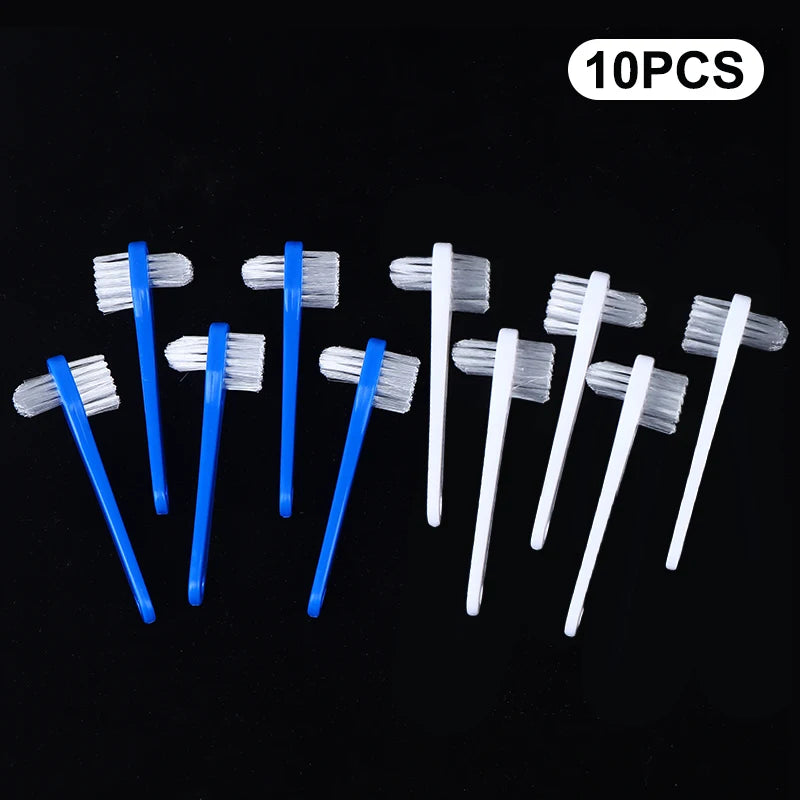10Pcs Denture Toothbrush Cleaning Brush Double Sided Invisible Braces Retainer Descaling Brush For Men Women Oral Cleaning Vue blue and white