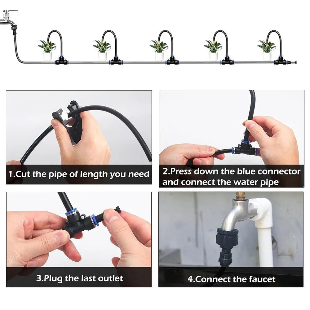 5Pcs Adjustable 360° Free-bend Misting Nozzles Quick Connect Large Area Coverage Misting Cooling System Anti-Rust with Tee Joint Vue