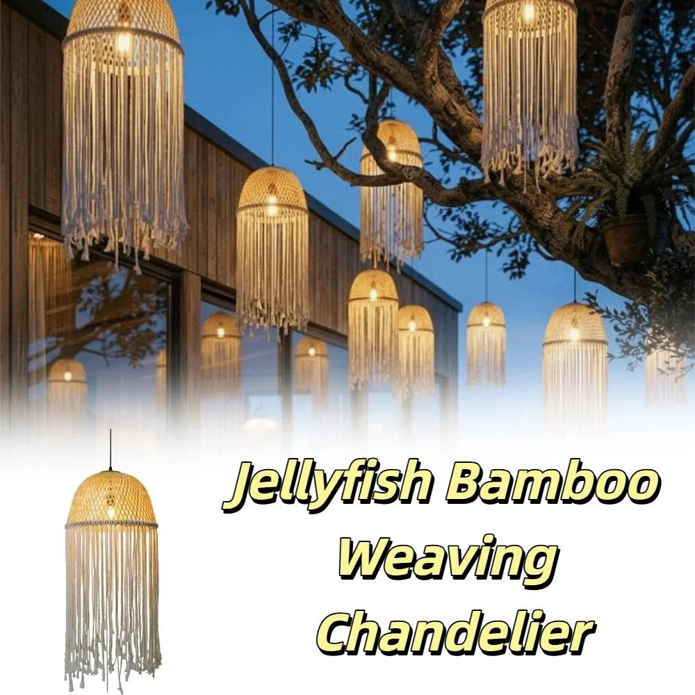 Handmade Waterproof Rope Lantern Vintage Style Jellyfish Design Bamboo Weaving Lamp Bamboo Woven Outdoor Lantern Garden Vue