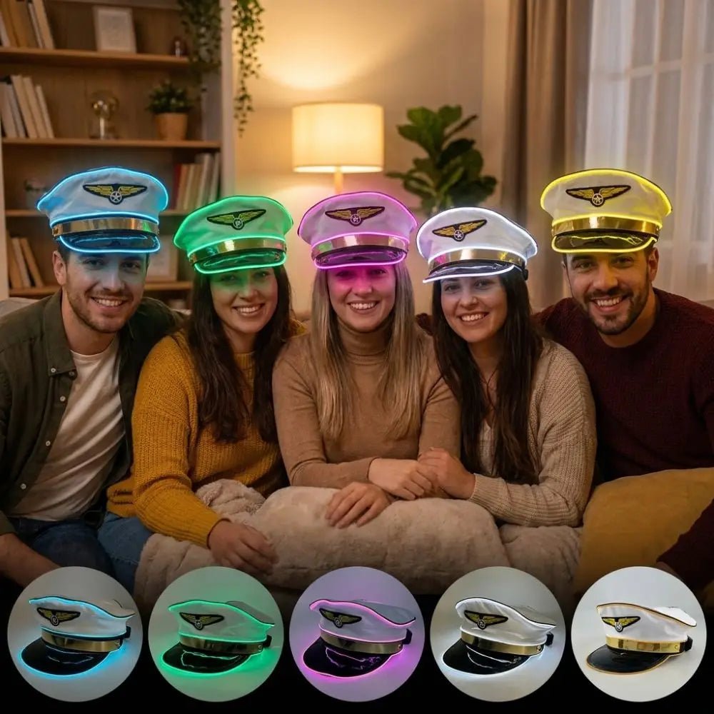 Adjustable LED Light Up Pilot Hat Breathable Boost Party Vibe Glowing Party Cap Elastic Lining Fits No Deformation Vue