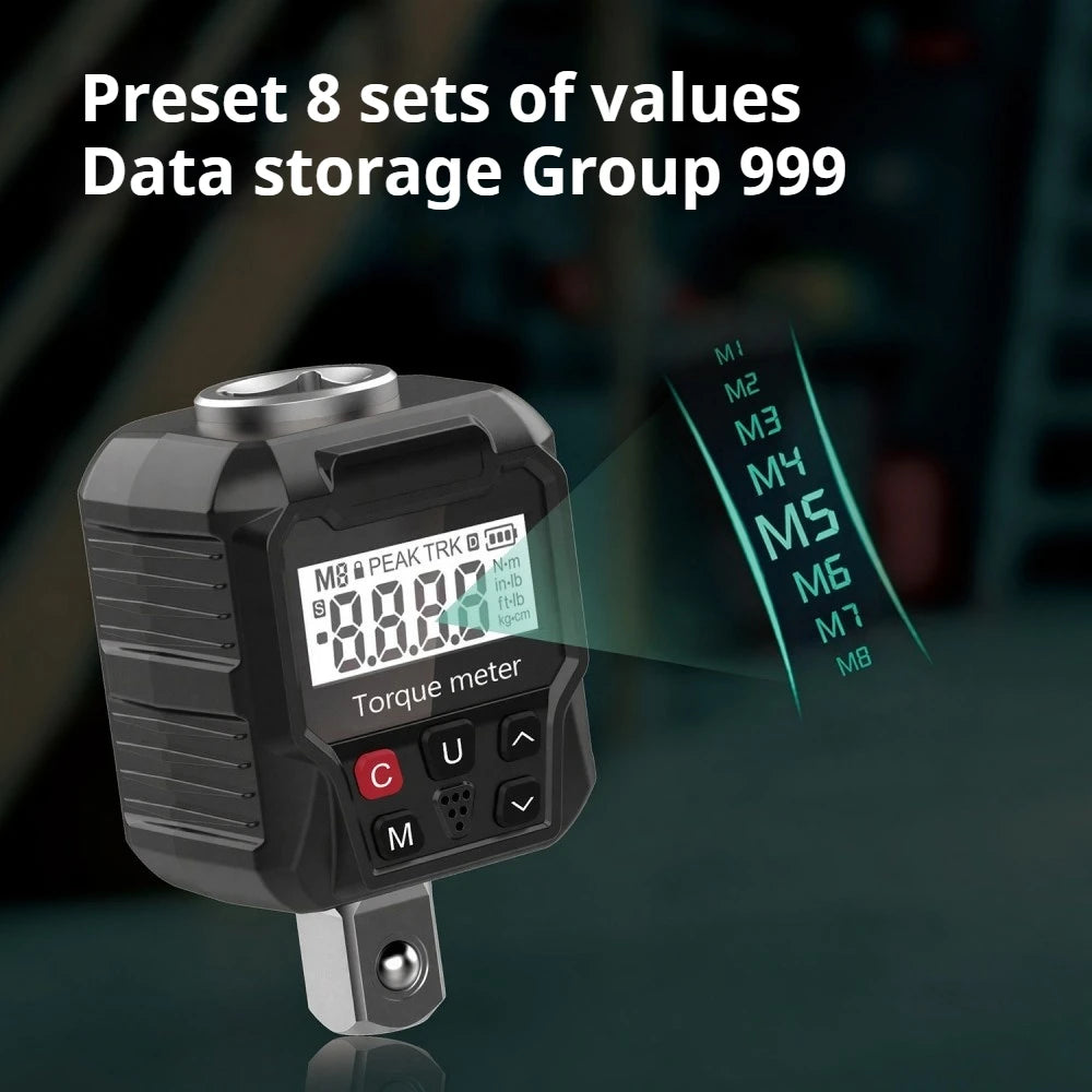 Digital Torque Meter 17-340Nm Electronic Torque Tester Adapter 4 Units Switch LED Buzzer Alarm for Auto Motorcycle Repair Tool Vue
