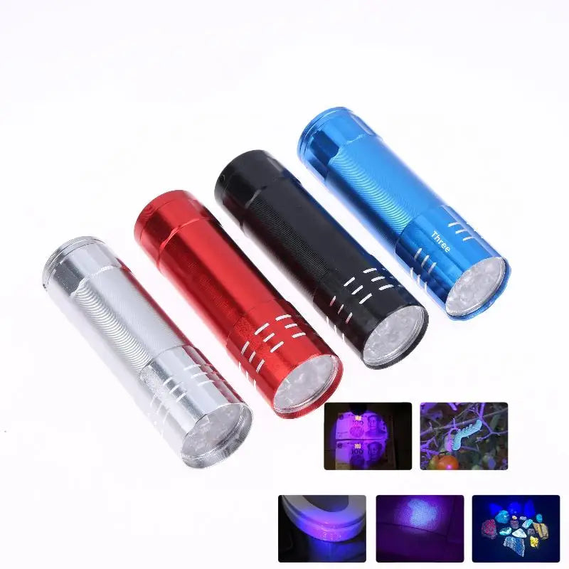 1Pcs 50LM 395nm Mini UV Flashlight, Compact 9 LED Outdoor Lighting Tool, Portable Black Light for Hiking Vue