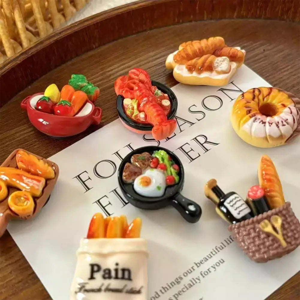 3D Resin Refrigerator Magnets Cartoon French Bread Food Fridge Decor Cute Mini Kitchen Office Ornament Vue