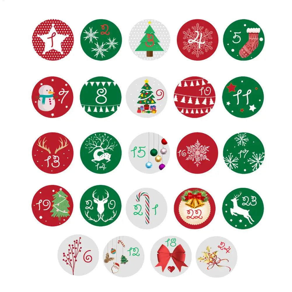 Christmas Countdown Stickers Advent Calendar Number Labels 1-24 Number Round Sealing Stickers Xmas Navidad Natal New Year Decor Vue