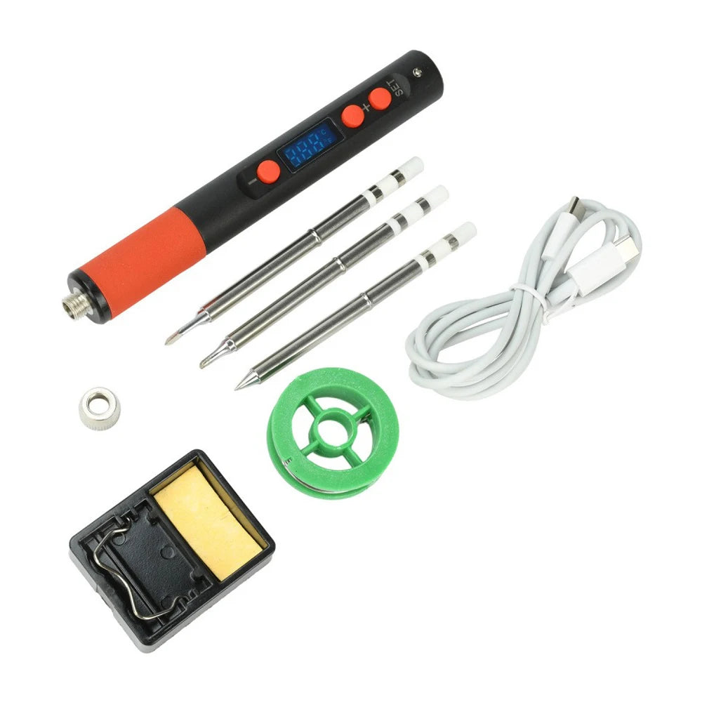 65W USB Electric Soldering Iron Type-C PD/QC 180-500℃ Adjustable Temperature 8S Heat Portable Replaceable Tip for Circuit Board Vue