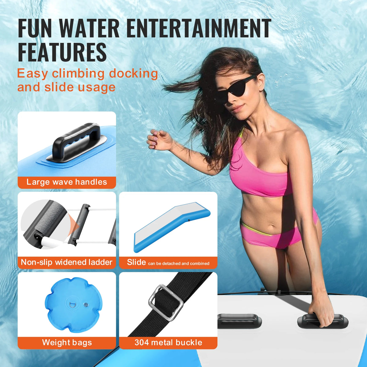 10ft Inflatable Water Trampoline with Slide & Ladder Inflatable Water Trampoline Vue