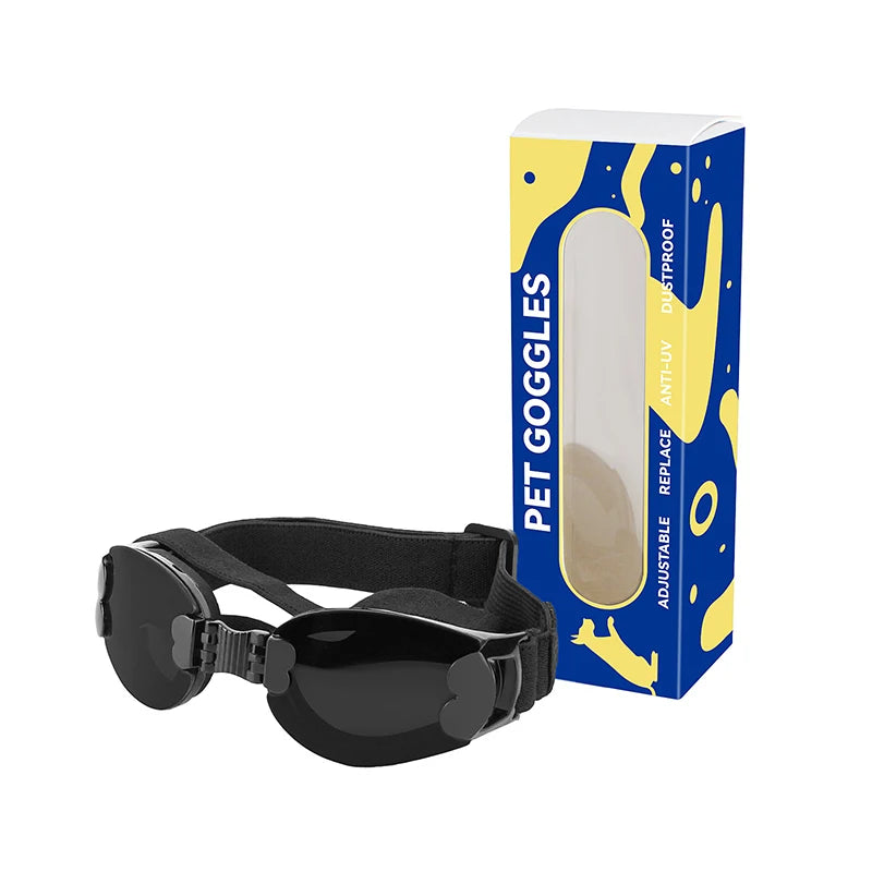Foldable Dog Goggles for Small to Medium Breed Anti-UV Dog Sunglasses with Adjustable Straps Vue black