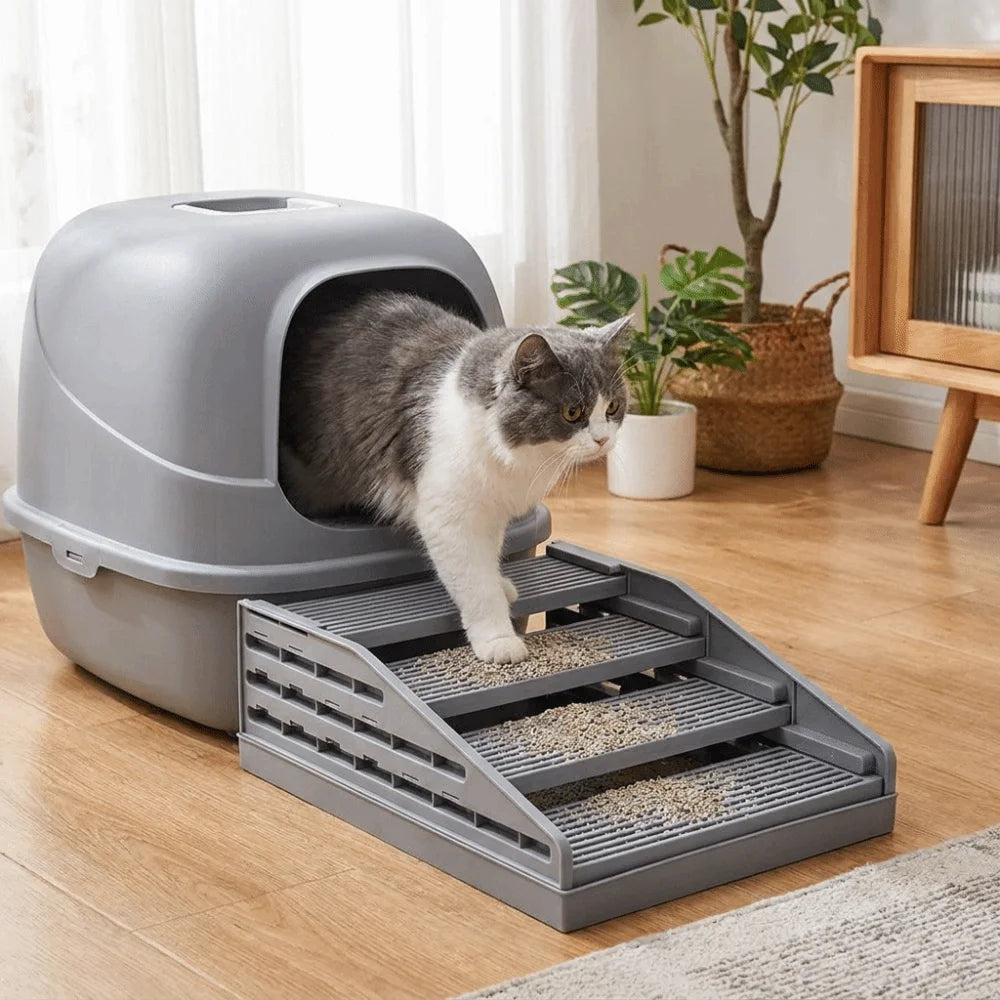 Non Slip Cat Litter Stair Removable Waterproof Cat Toilet Pedals Durable Filter Function Cat Litter Box Footrest Pet Bedpans Vue