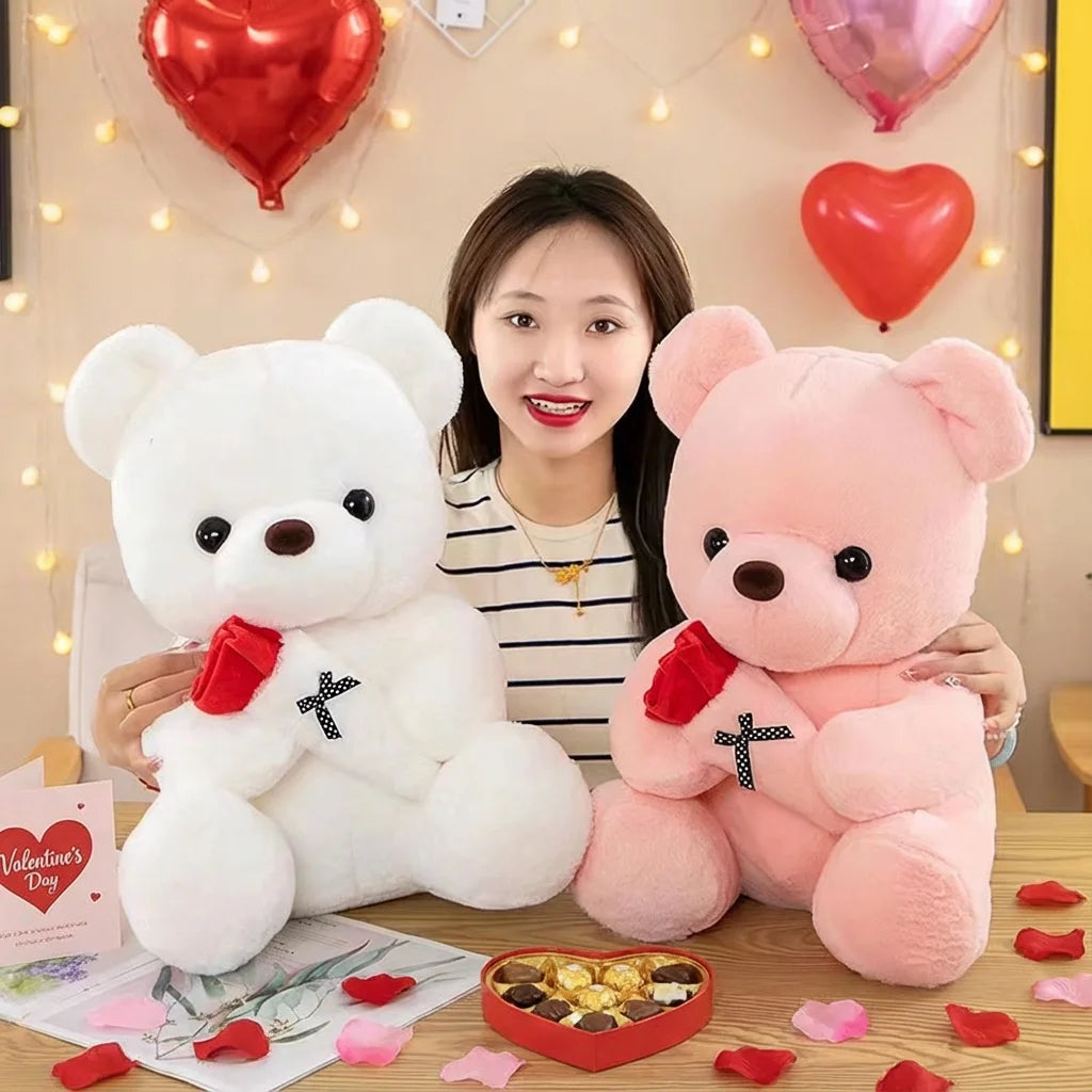 Romantic Rose Bear Stuffed Plush Toy Cartoon Valentines Day Gift for Girlfriend Birthday Anniversary Bedroom Home Decoration Vue