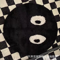 Black Round Rug Cute Small Face Soft Bedroom Bedside Accent Mat Non Slip Home Floor Pad For Kids Teens Women Dorm Room Gift Vue 60x60cm A1