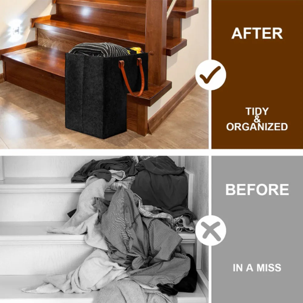 Stair Basket with Handles Premium Felt Staircase Baskets for Carpeted and Wooden Stairs Stair Storage Organizer for Home Decor Vue